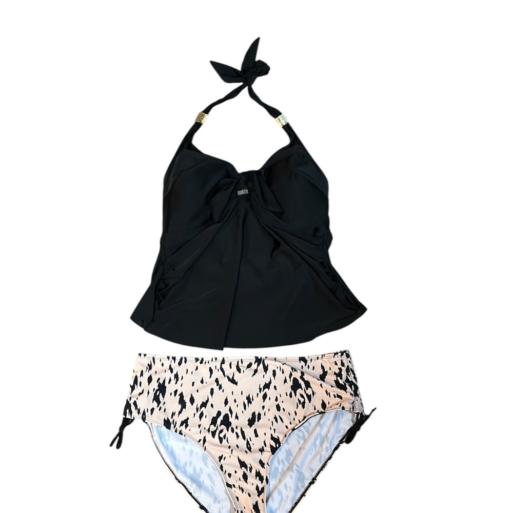 Plus Size Halter V-Neck Backless Tankini - Picture 4 of 6